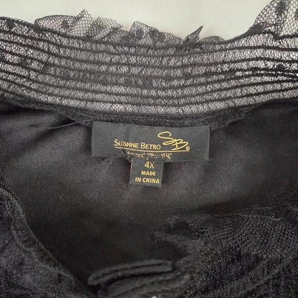 Suzanne Betro Black Lace Short Sleeve Top - Picture 7 of 8